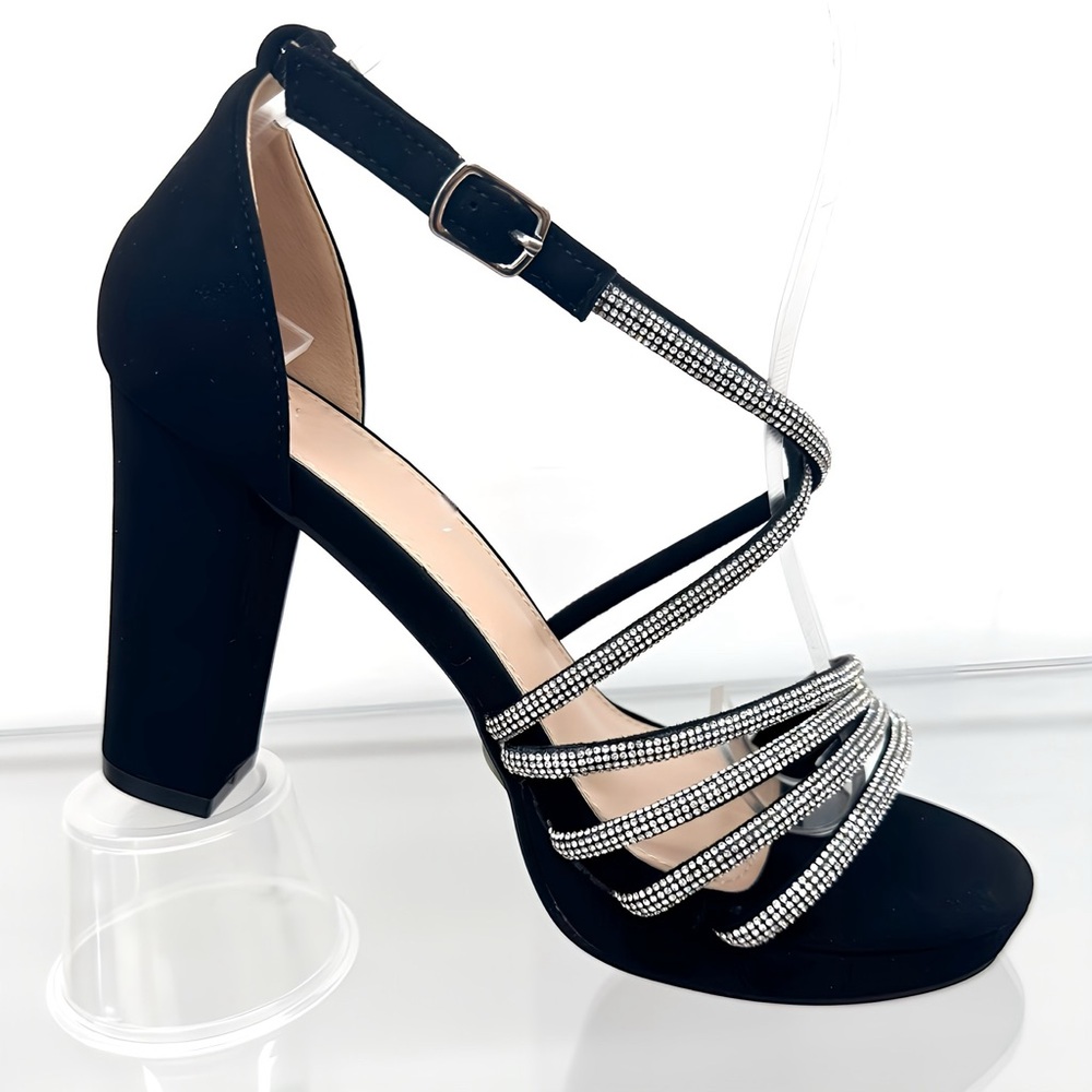 Black/Silver Open Toe Platform Heels - Picture 4 of 4